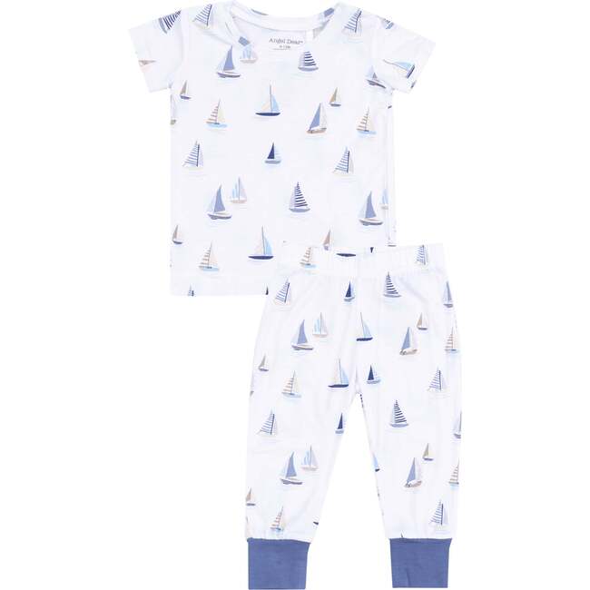 Short Sleeve Loungewear Set, Sailboats Blue