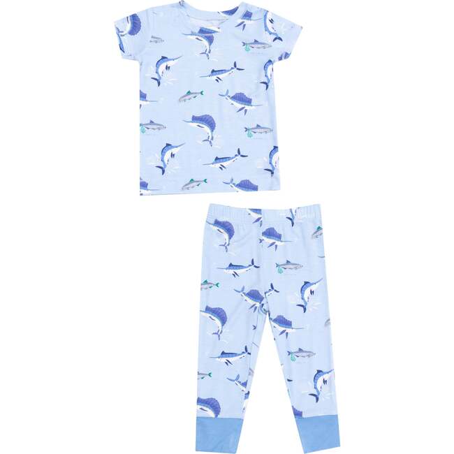 Short Sleeve Loungewear Set, Deep Sea Fishing Blue