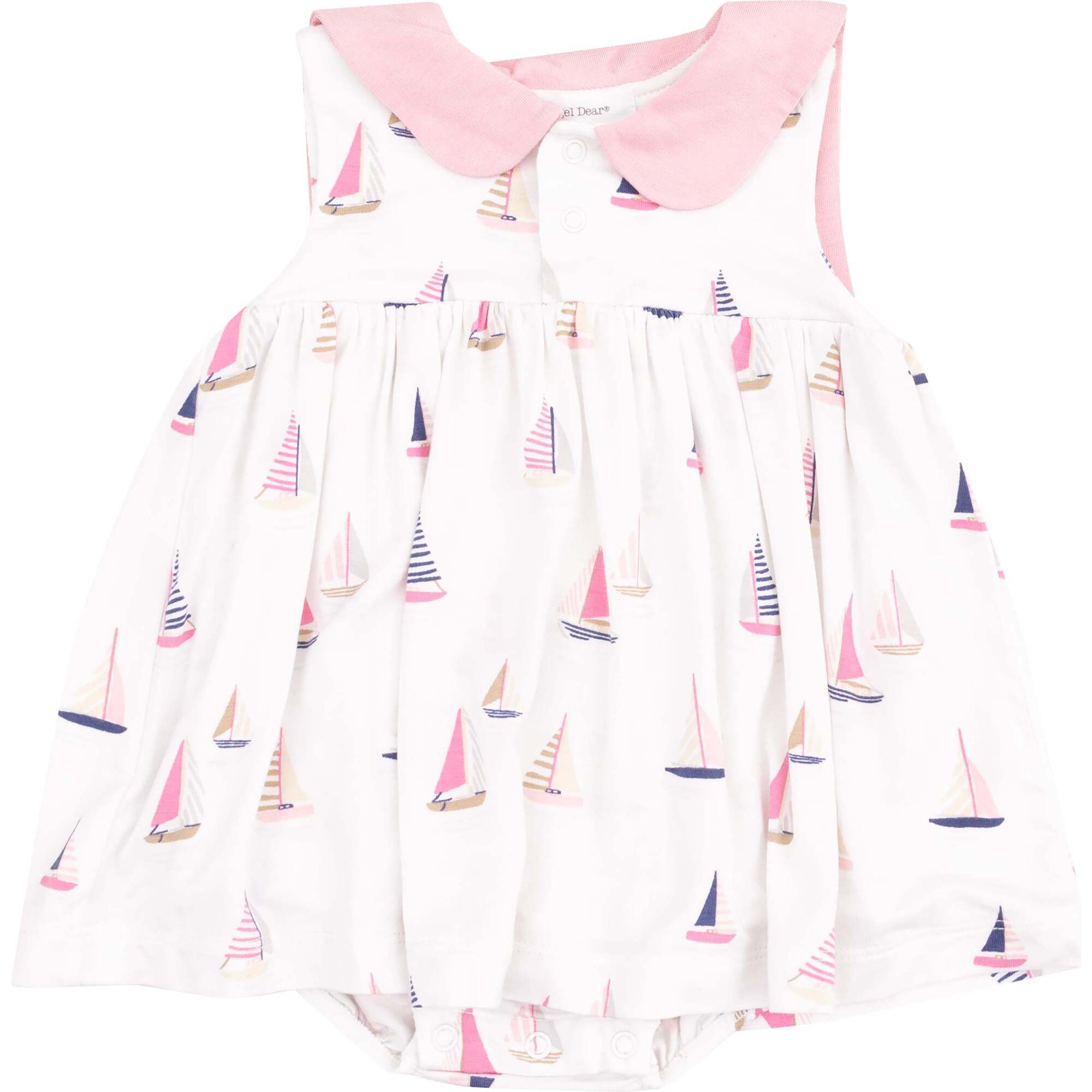 Sailor Bodysuit Dress with Embroidery, Sailboats Pink - Dresses - 1