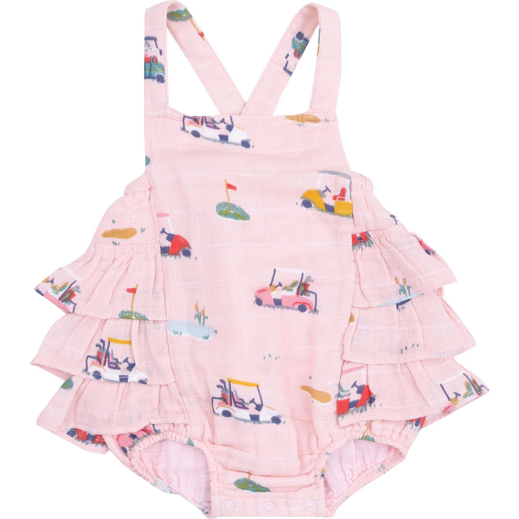 Ruffle Sunsuit, Golf Cart Cuties Pink - Rompers - 1