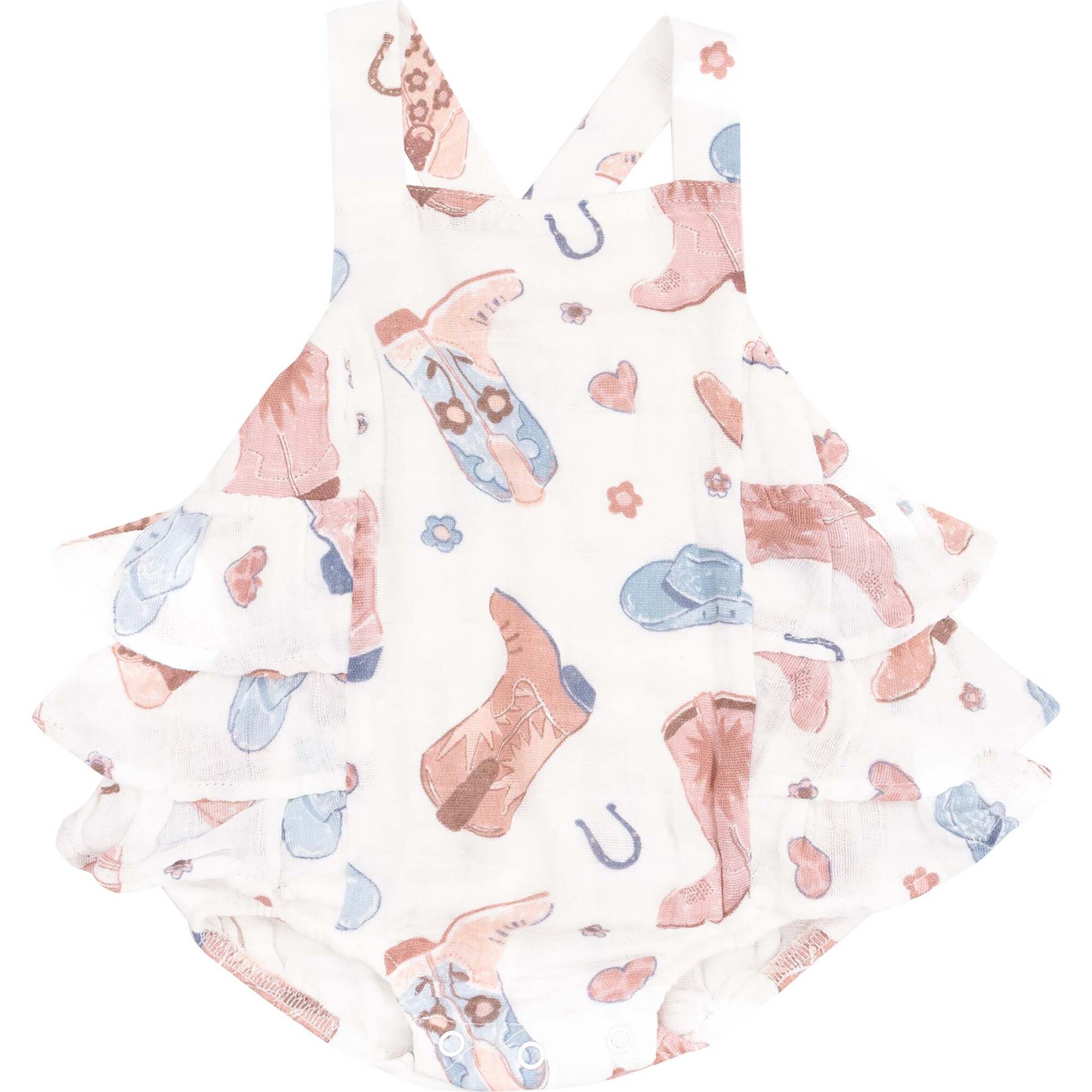 Ruffle Sunsuit, Cowboy Boots Pink - Rompers - 1