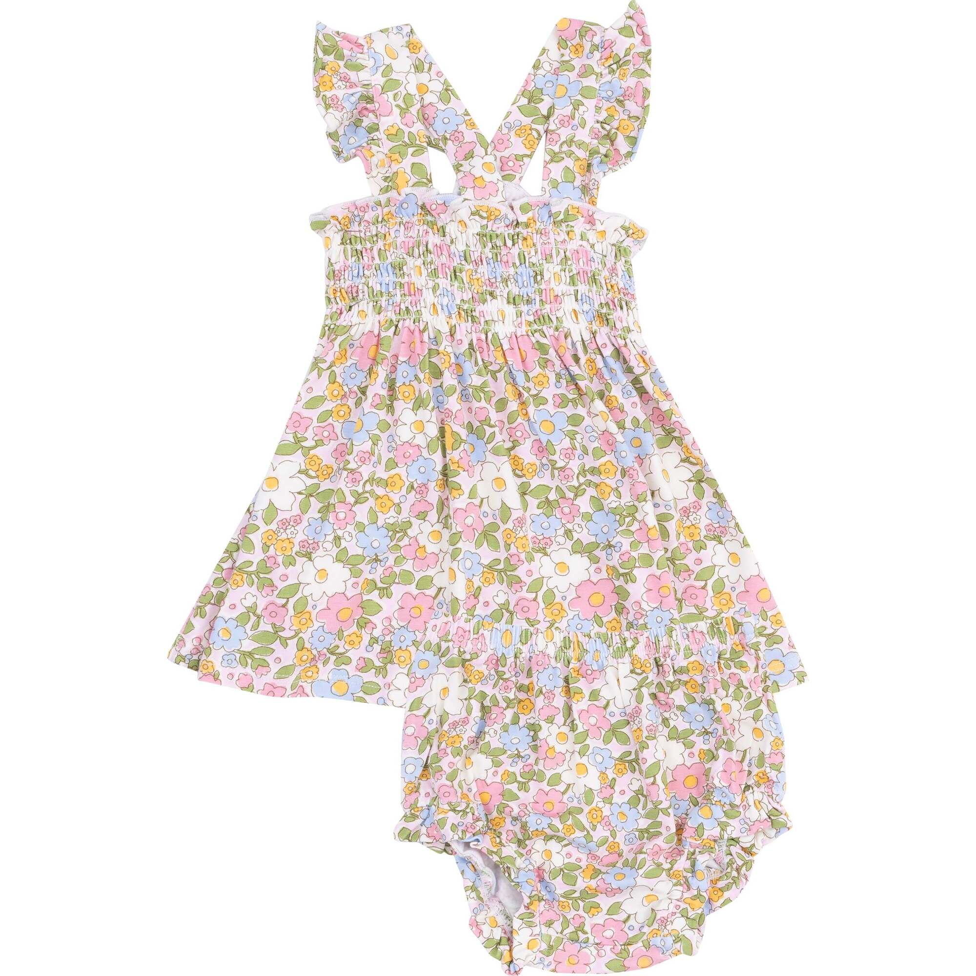 Ruffle Strap Smocked Top and Diaper Cover, Bubbly Baby Calico, mulit - Mixed Apparel Set - 1