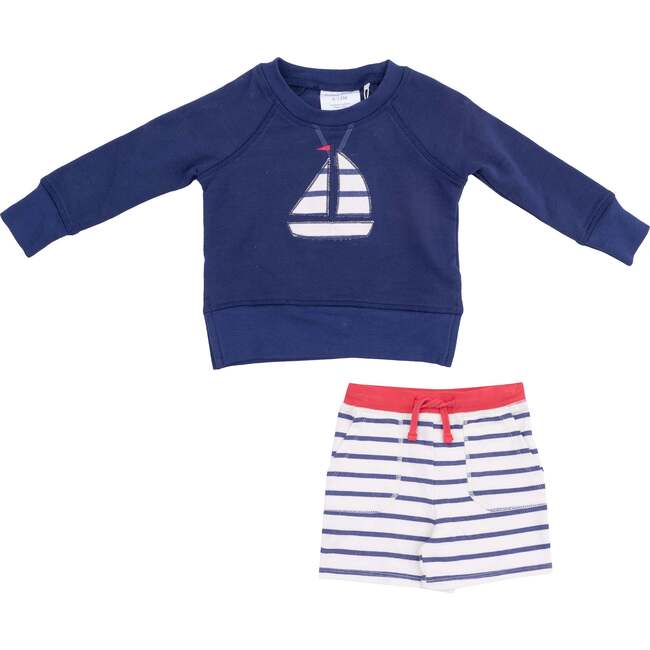 Raglan Sweatshirt with Applique and Short, Sailboat French Terry