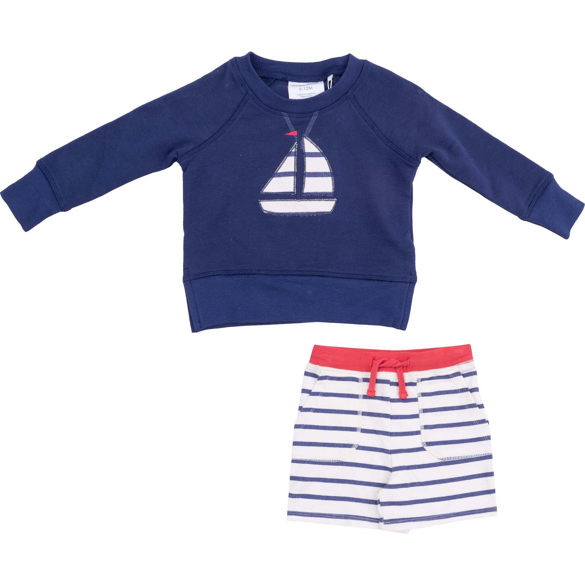 Raglan Sweatshirt with Applique and Short, Sailboat French Terry - Sweatshirts - 1