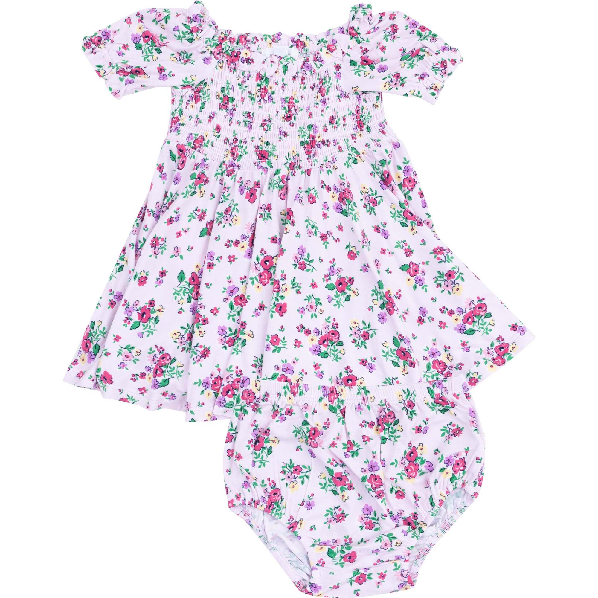 Puff Sleeve Smocked Dress and Diaper Cover , Preppy Roses - Dresses - 1