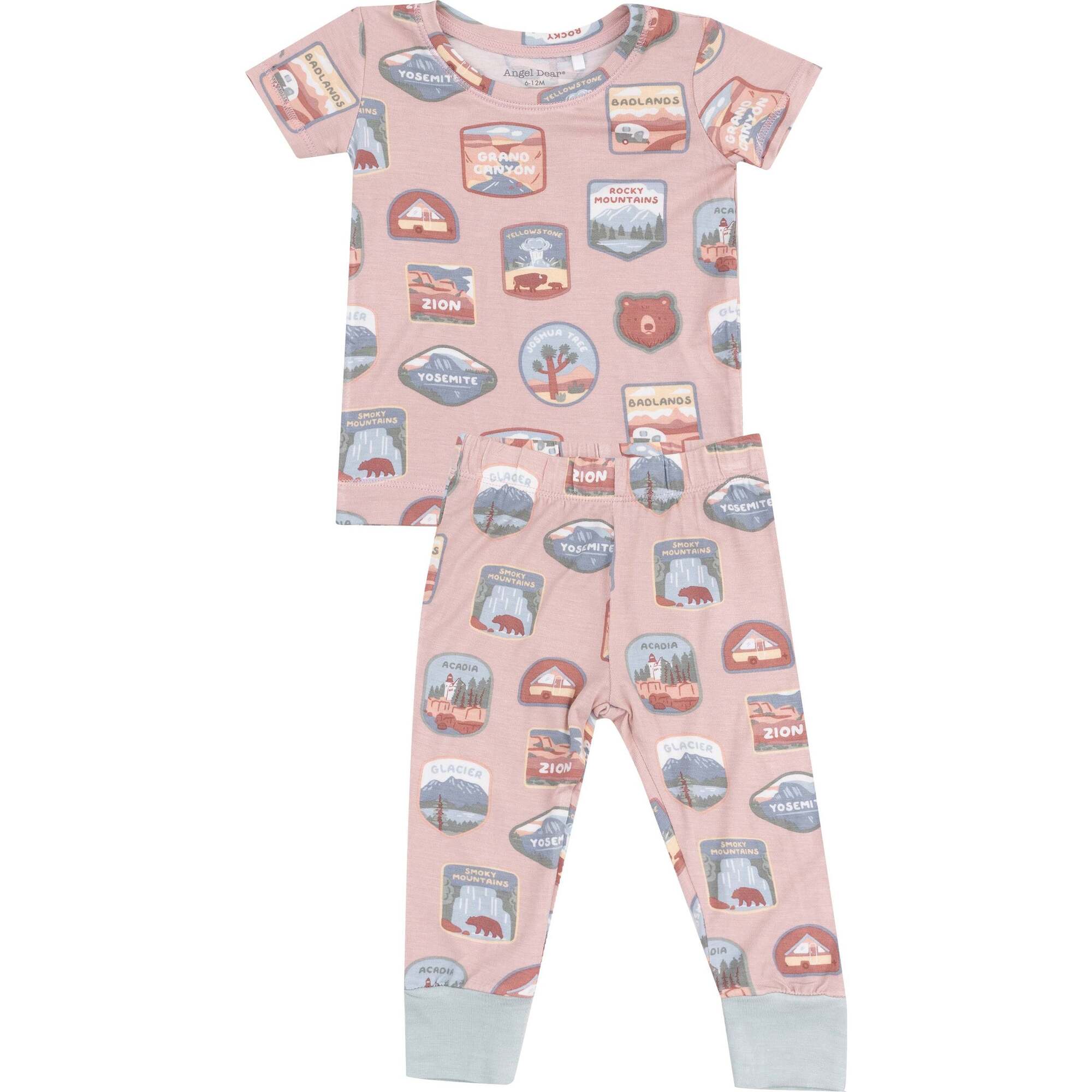 Short Sleeve Loungewear Set, National Park Patches Pink - Mixed Apparel Set - 1
