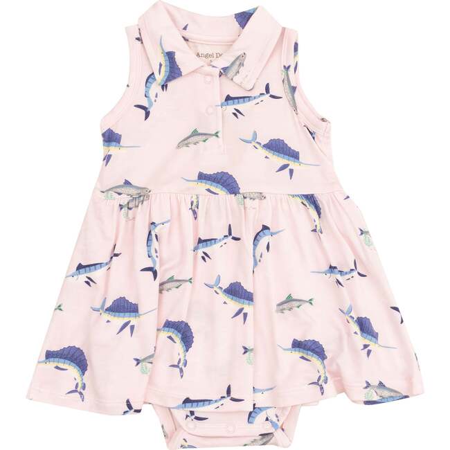 Polo Collar Bodysuit Dress, Deep Sea Fishing Pink