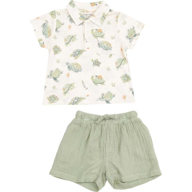 Polo Shirt and Muslin Short, Sea Turtles