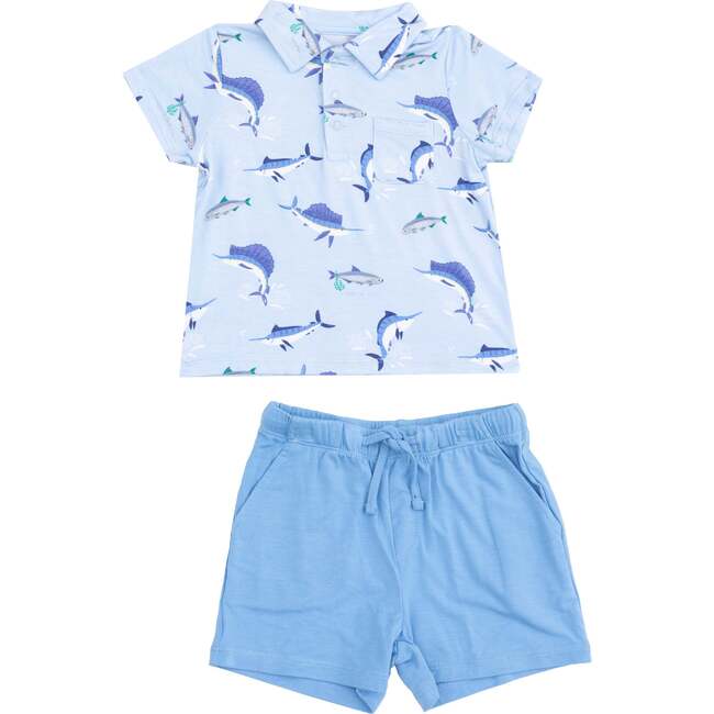 Polo Short Sleeve Shirt & Casual Short, Deep Sea Fishing Blue