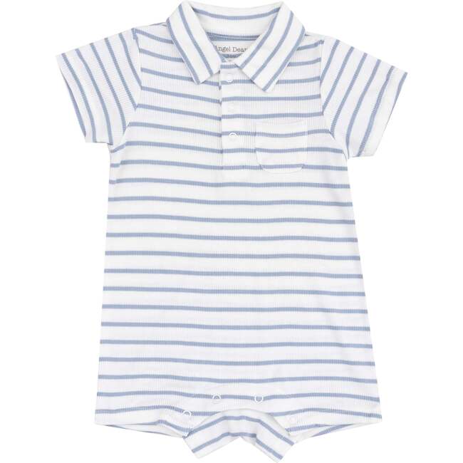 Polo Shortie, French Stripe Dusty Blue - Rompers - 1