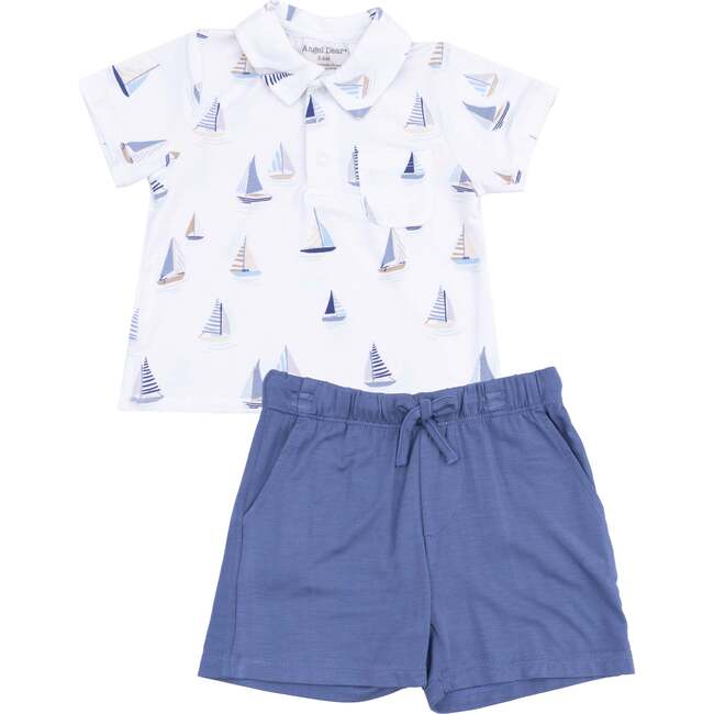 Polo Shirt & Short, Sailboats Blue