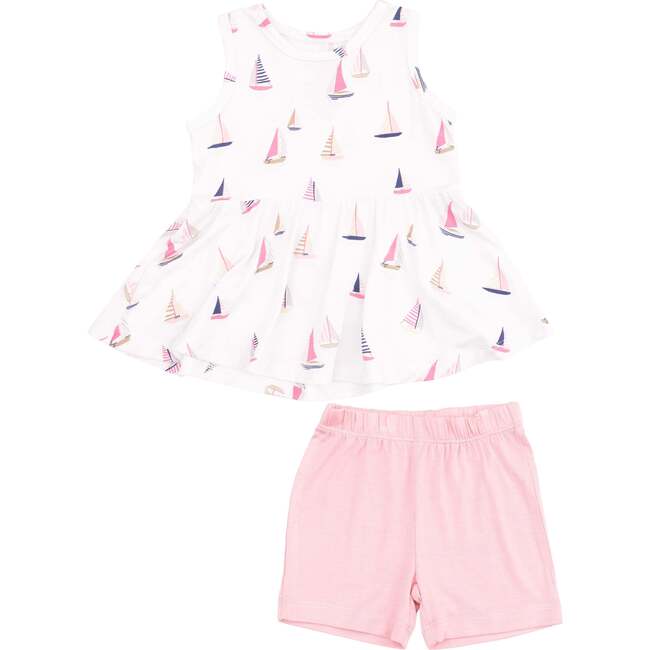 Peplum Tank Top and Bike Short, Sailboats Pink