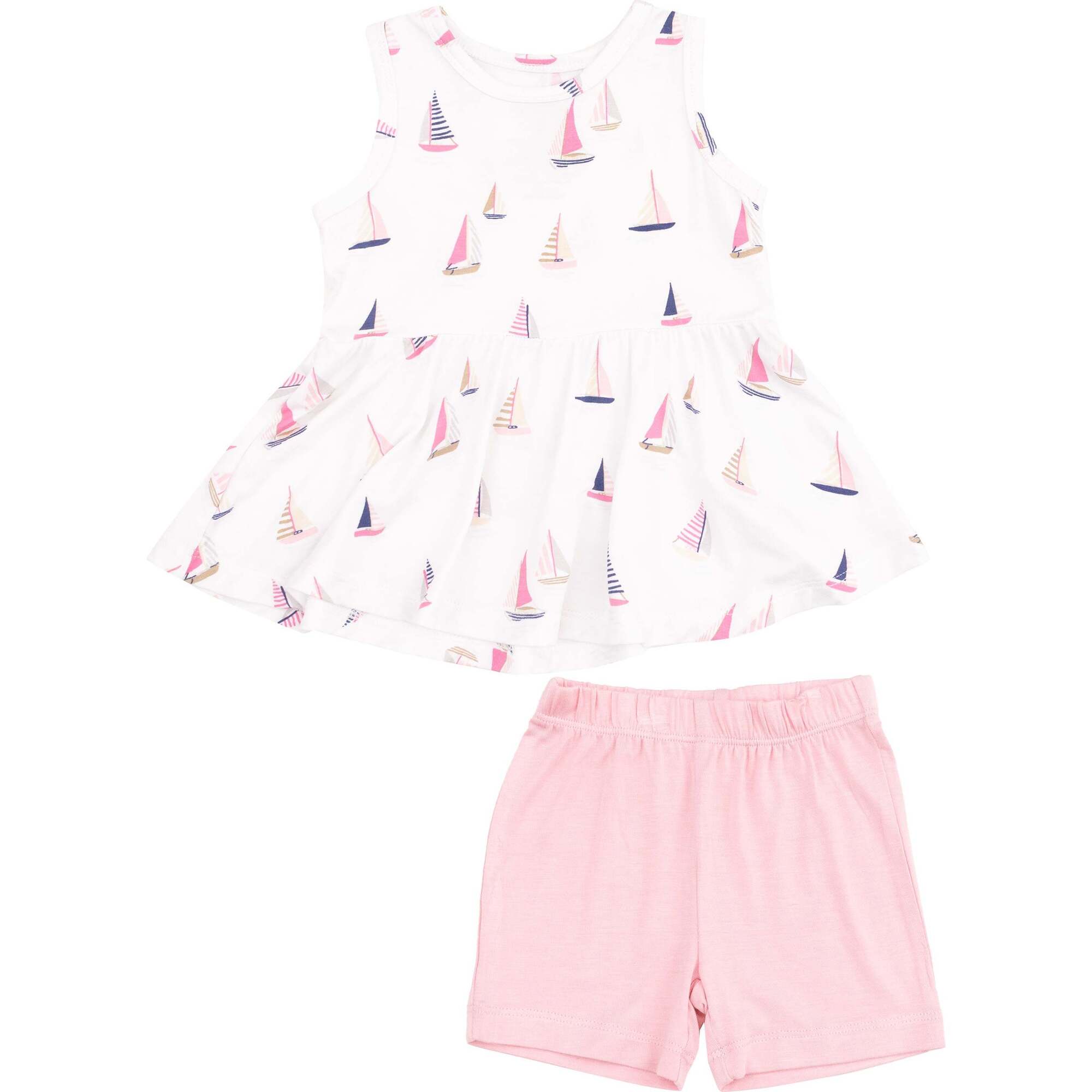 Peplum Tank Top and Bike Short, Sailboats Pink - Mixed Apparel Set - 1