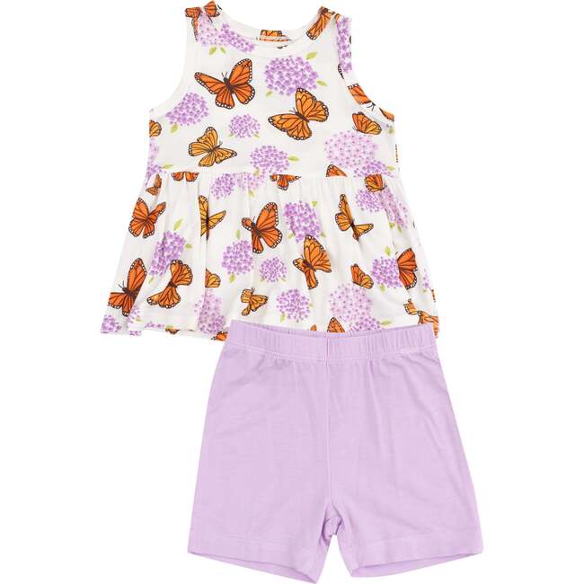 Peplum Tank Top and Bike Short, Monarch Butterflies and Milkweed