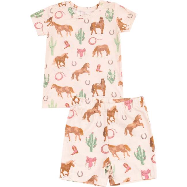 Loungewear Short Set, Western Horses Pink