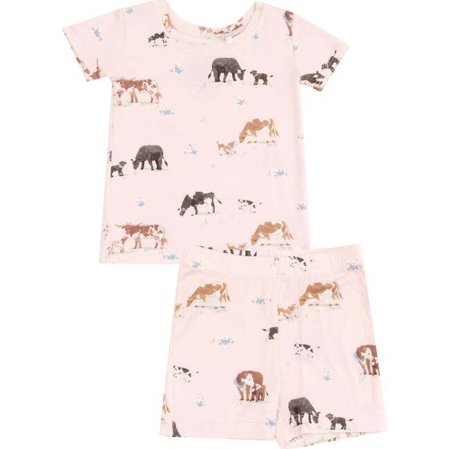 Loungewear Short Set, Cow Families Pink