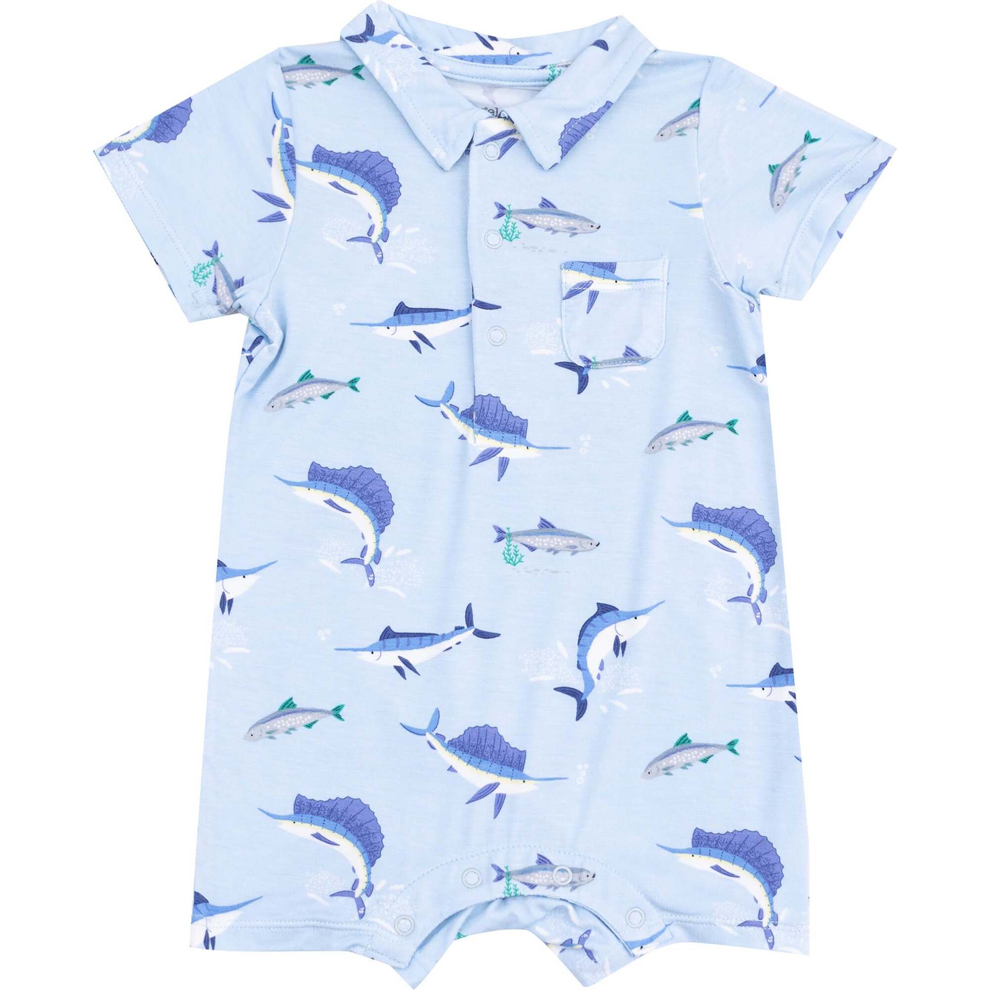 Polo Shortie, Deep Sea Fishing Blue - Rompers - 1