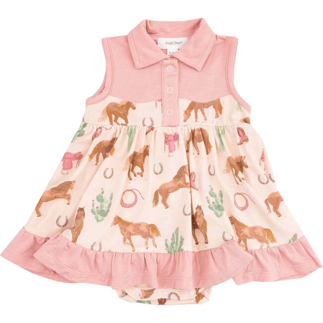 Cowboy Bodysuit Dress, Western Horses Pink - Dresses - 1