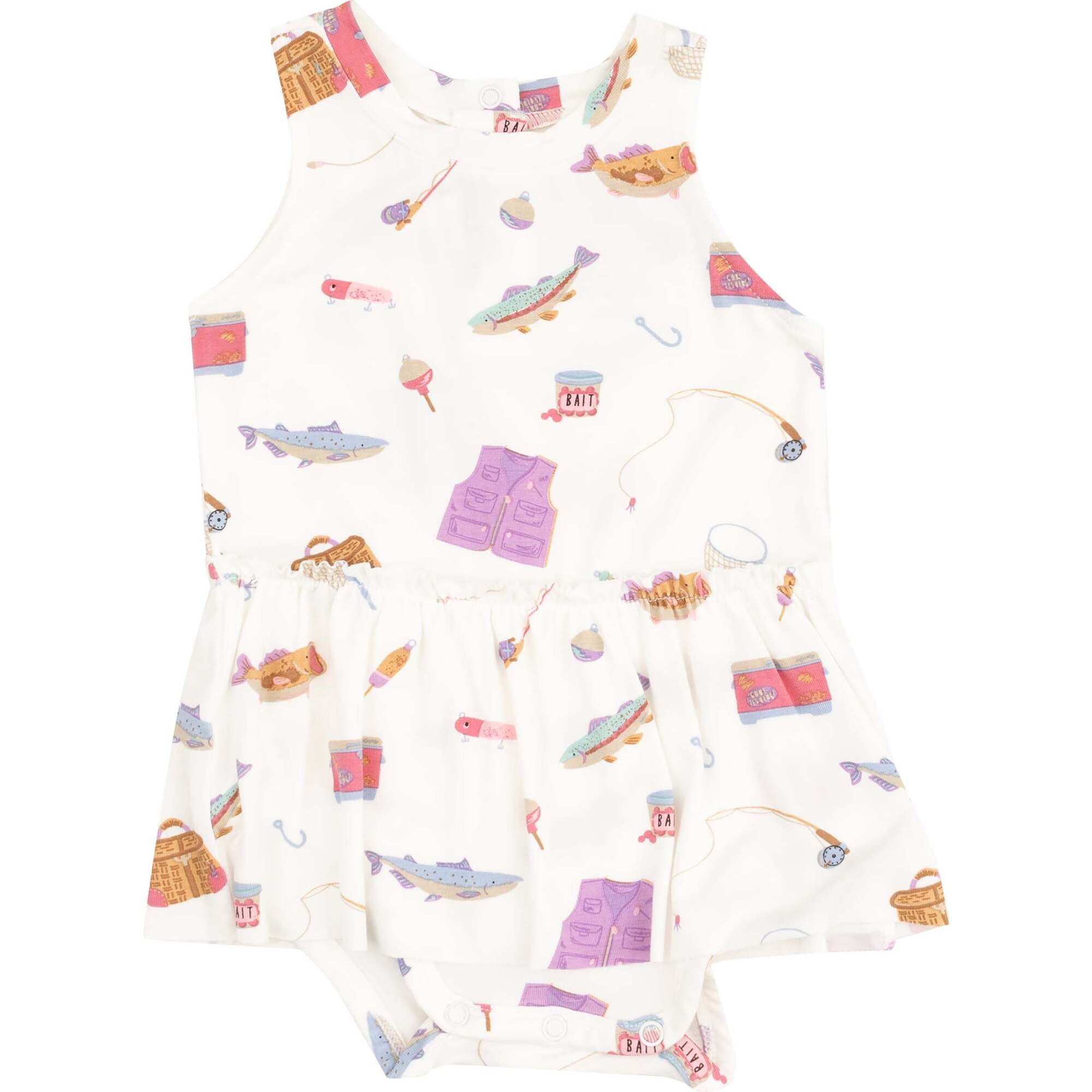 Bodysuit with Skirt, Fishing Things Pink - Dresses - 1