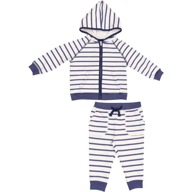 French Terry Hoodie and Jogger, Navy Stripe