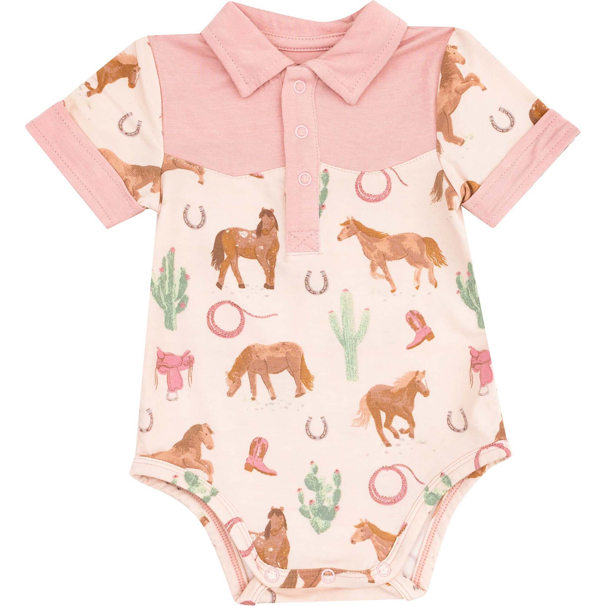 Bodysuit, Western Horses Pink - Onesies - 1