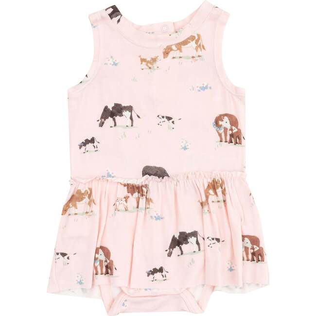 Bodysuit with Skirt, Cow Families Pink