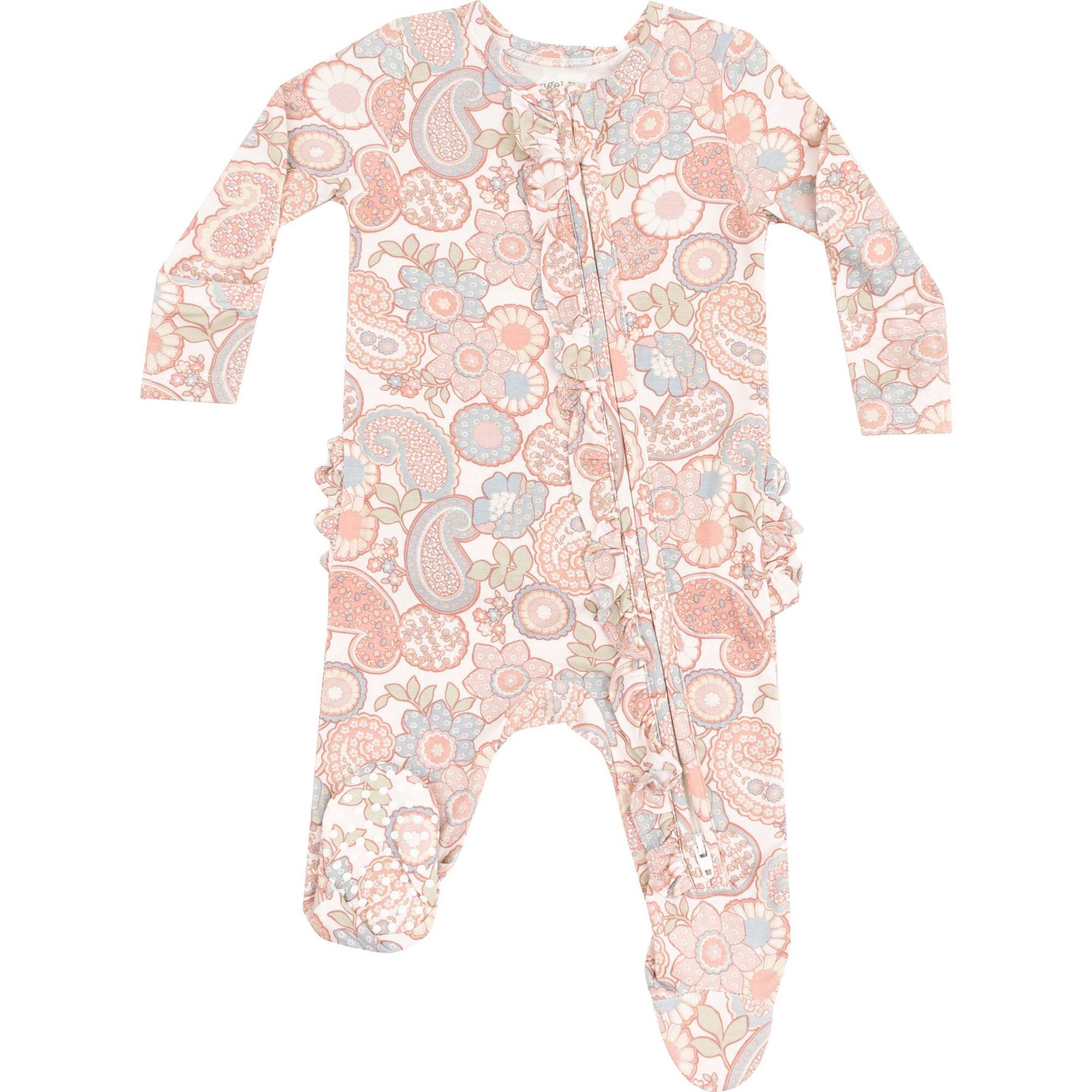 2 Way Zipper Ruffle Front Footie, Folk Paisley - Footie Pajamas - 1