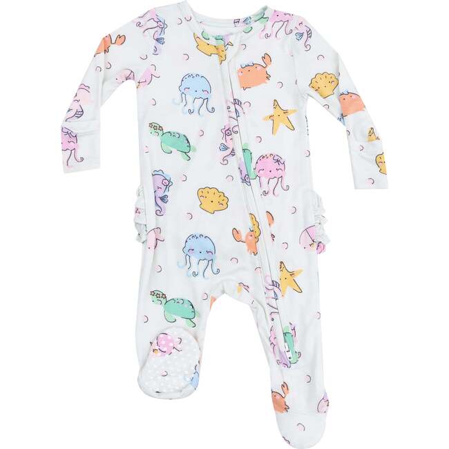 2 Way Zipper Ruffle Back Footie, Cute Sea Creatures - Footie Pajamas - 1