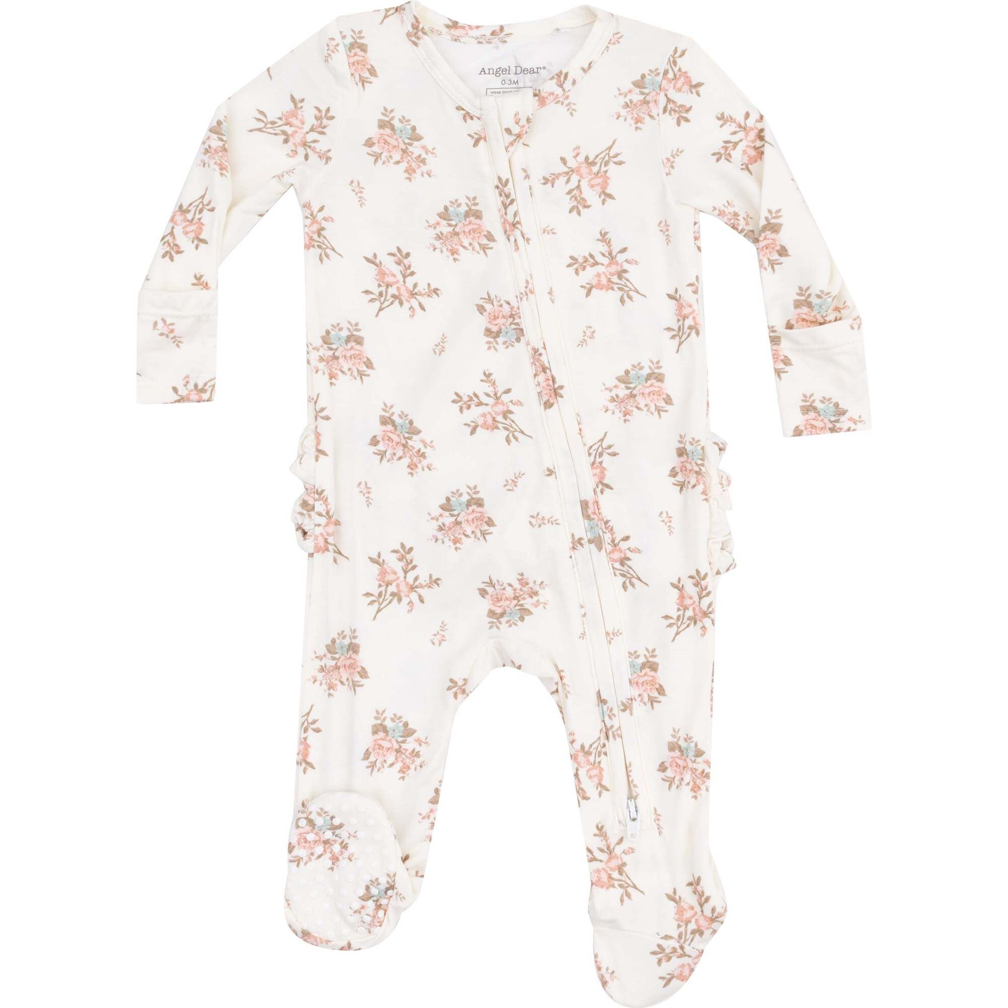 2 Way Zipper Ruffle Back Footie, Vintage Rosebuds - Footie Pajamas - 1
