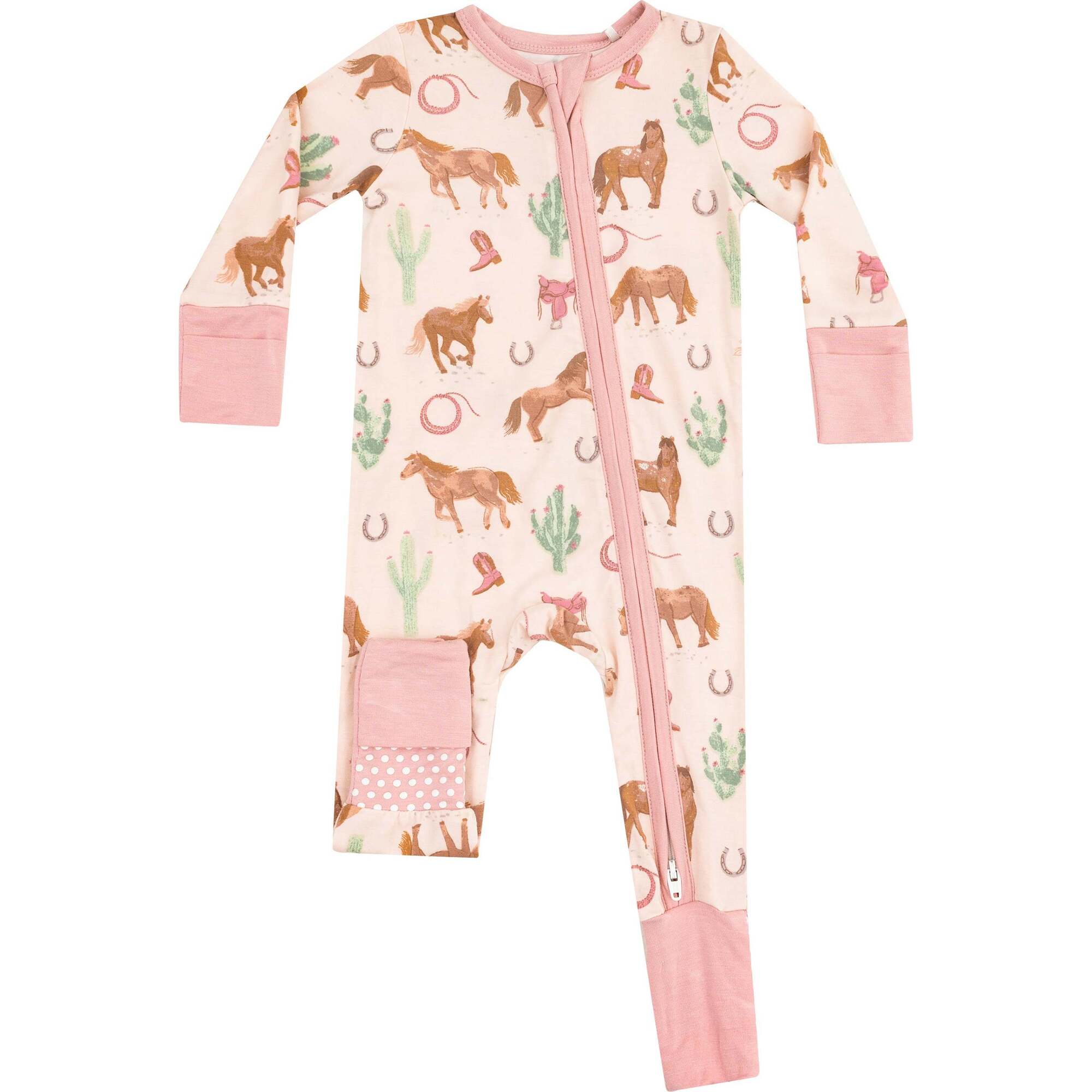2 Way Zipper Romper, Western Horses Pink - Rompers - 1