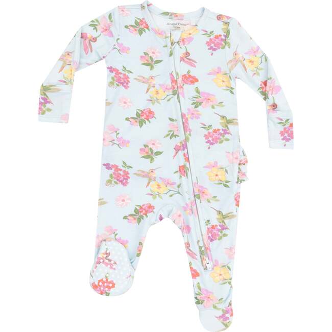 2 Way Zipper Ruffle Back Footie, Cute Hummingbirds - Footie Pajamas - 1