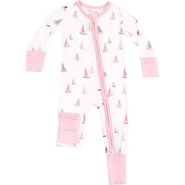 2 Way Zipper Romper, Sailboats Pink - Rompers - 1