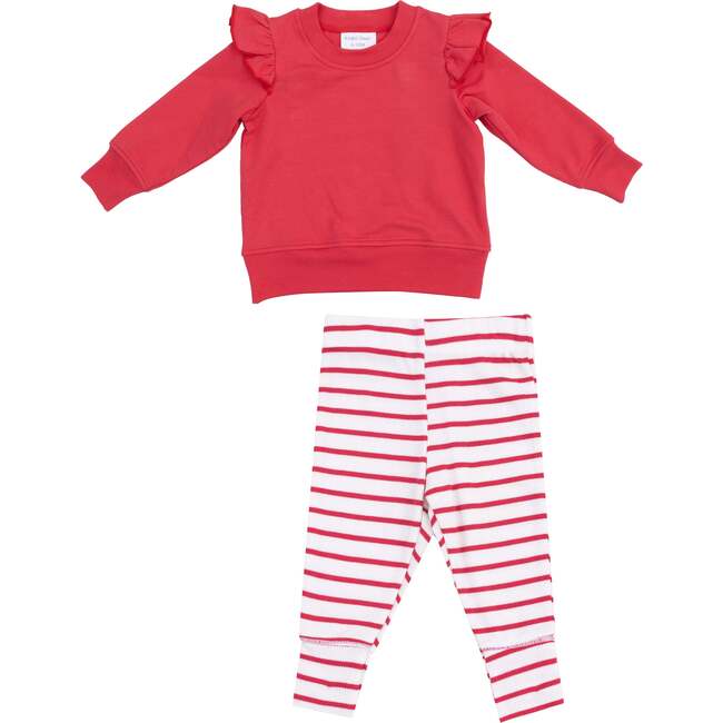 French Terry Sweatshirt and Leggings, Stripe Vintage Red, red
