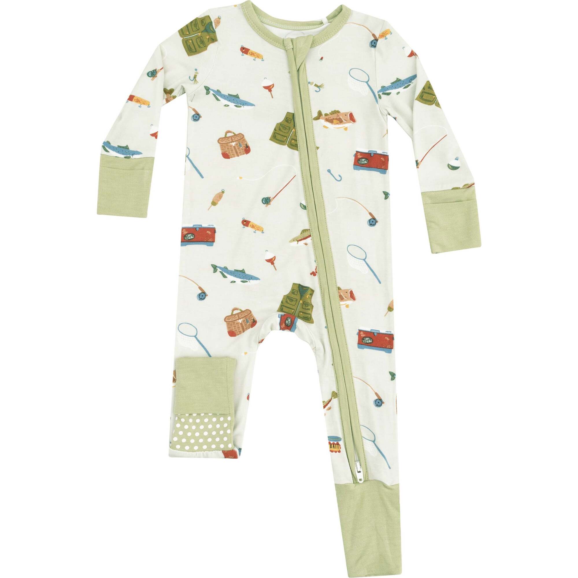 2 Way Zipper Romper, Fishing Things Green - Rompers - 1