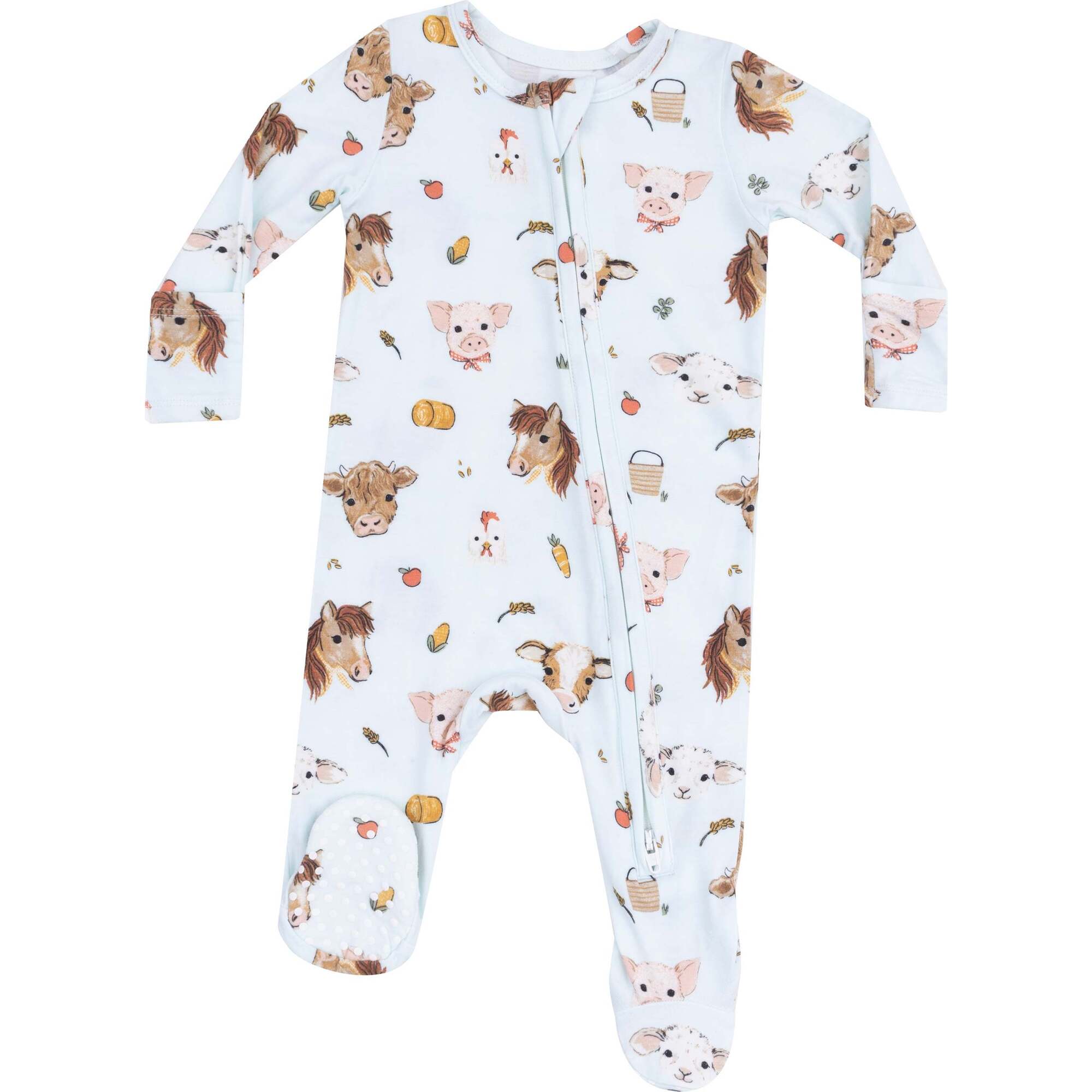 2 Way Zipper Footie, Vintage Animals Faces Blue - Footie Pajamas - 1