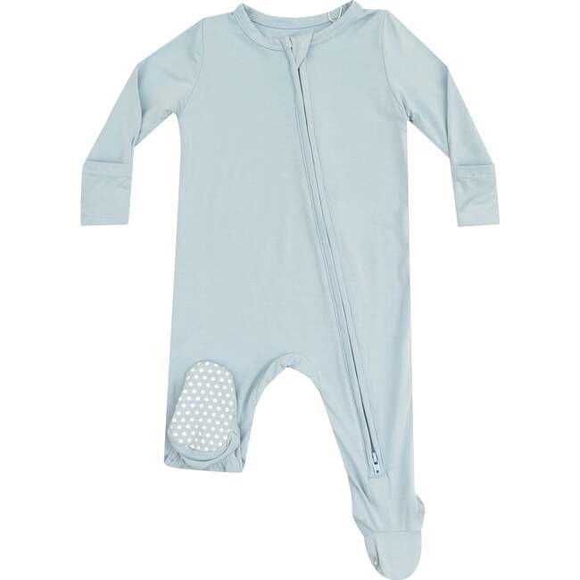 2 Way Zipper Footie, Solid Cloud Blue - Footie Pajamas - 1