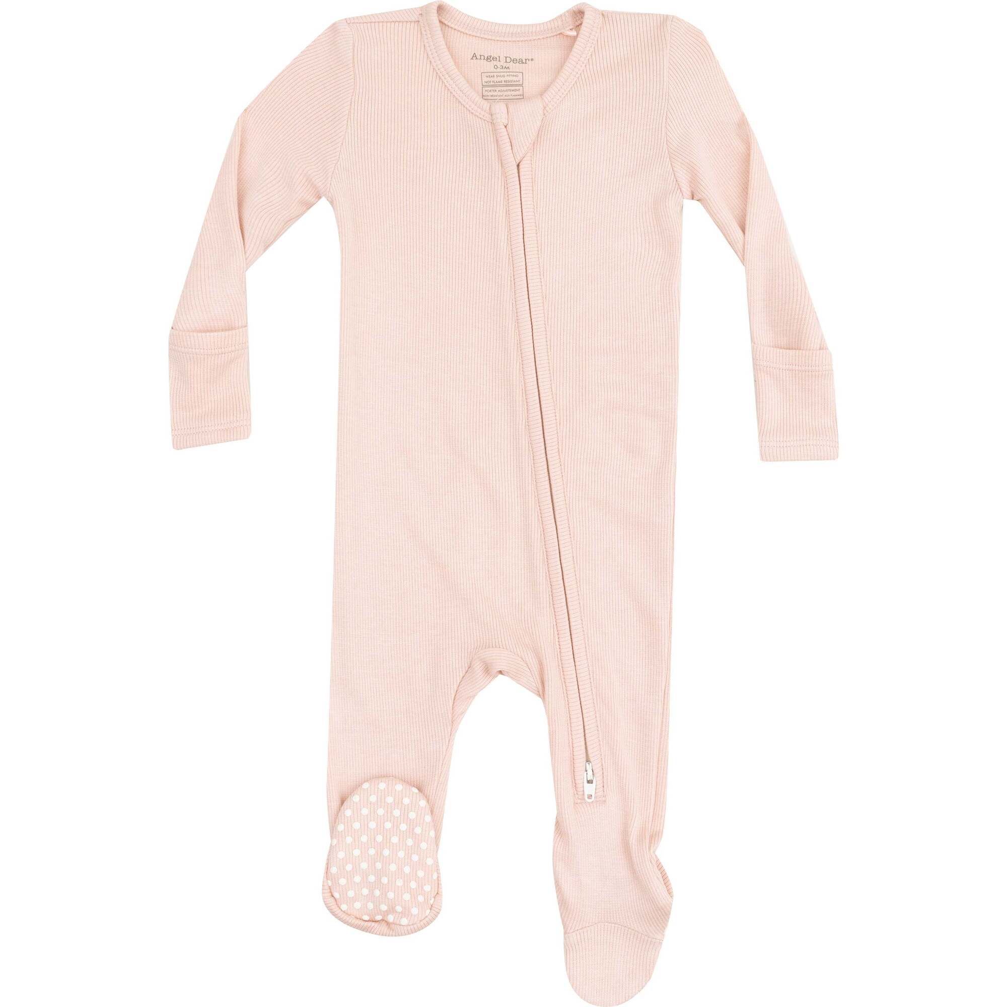 2 Way Zipper Footie, Solid Rose Smoke Ribbed - Footie Pajamas - 1