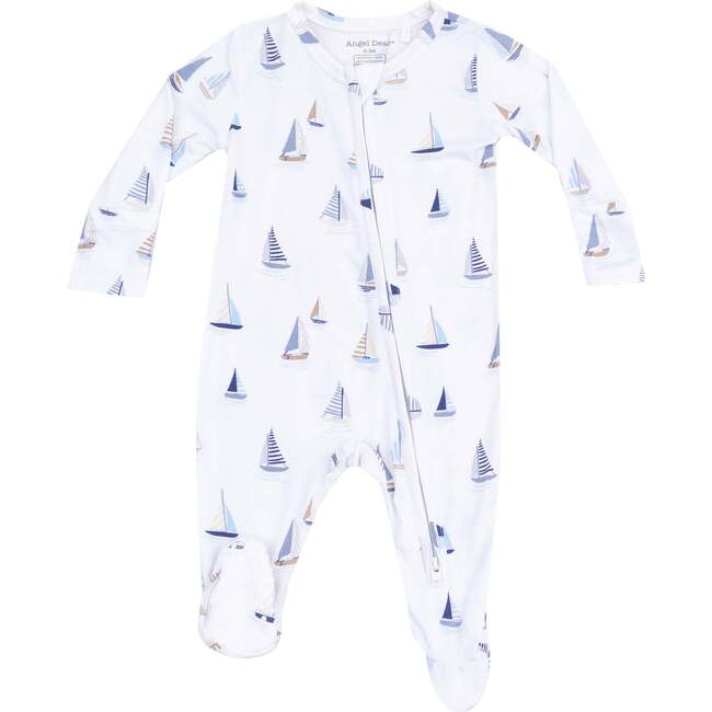 2 Way Zipper Footie, Sailboats Blue