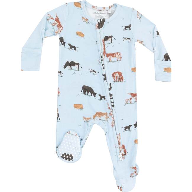 2 Way Zipper Footie, Cow Families Blue - Footie Pajamas - 1