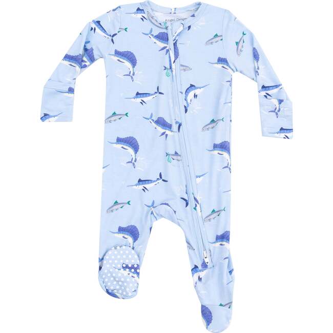 2 Way Zipper Footie, Deep Sea Fishing Blue - Footie Pajamas - 1