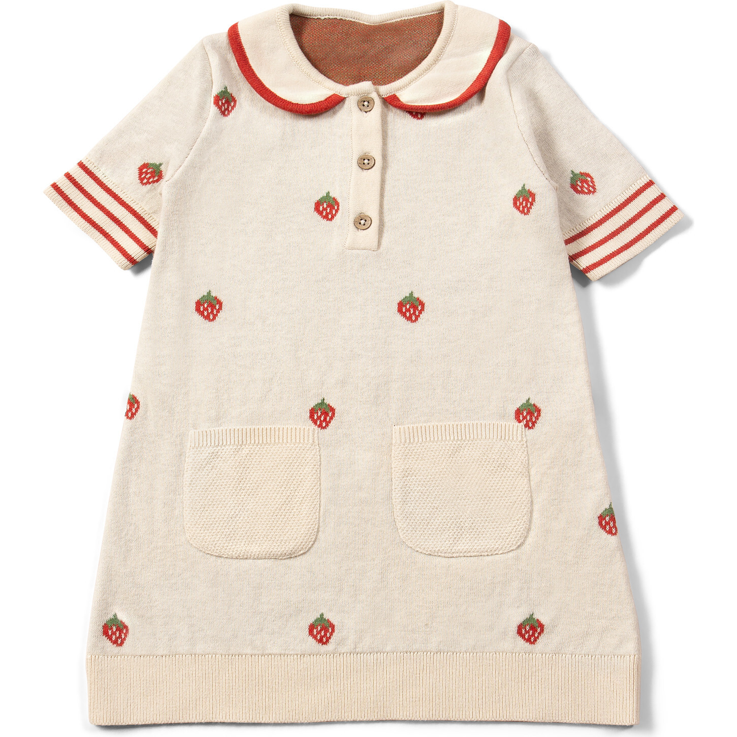Strawberry Days Knitted Collar Dress, Cream - Dresses - 1