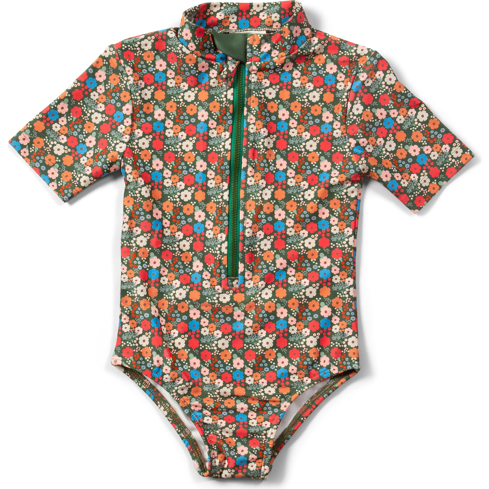 Vintage Flowers UPF 50 Recycled Short Sleeve Swimsuit, Multi - One Pieces - 1