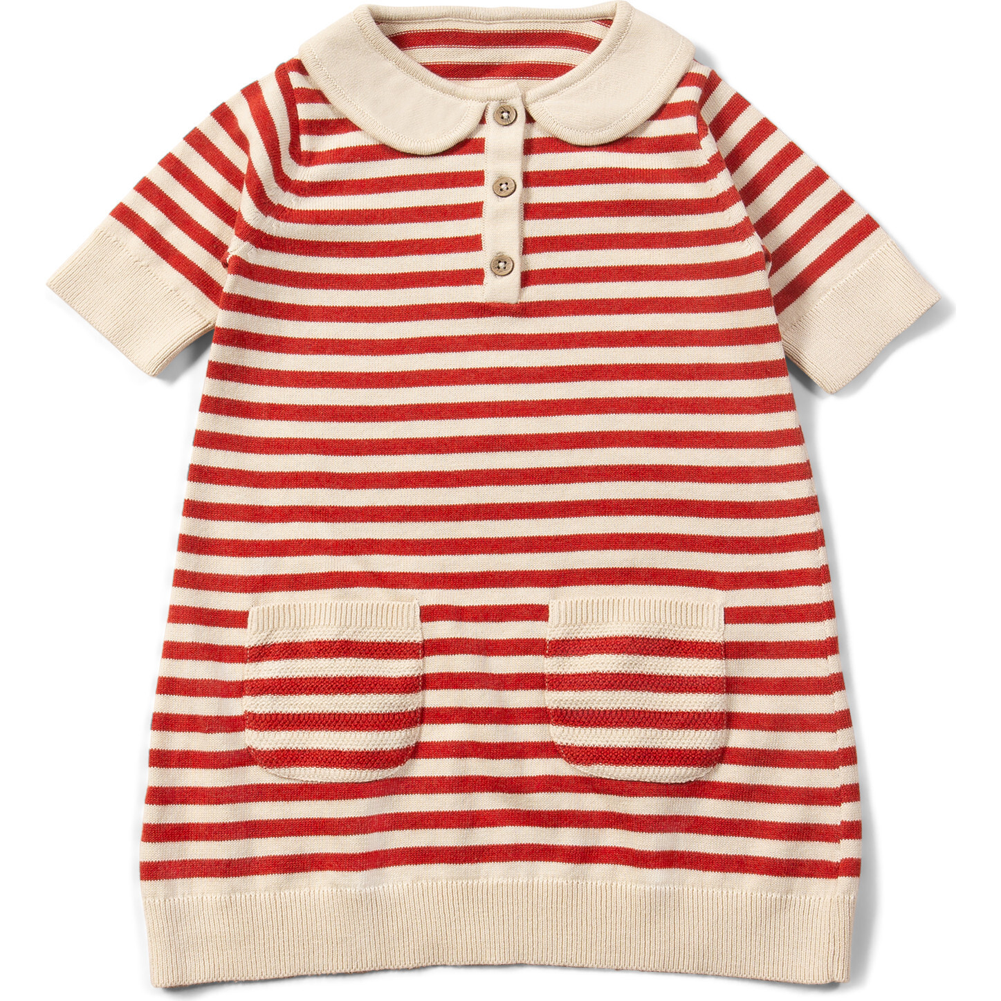 Nautical Red Striped Knitted Collar Dress, Red - Dresses - 1