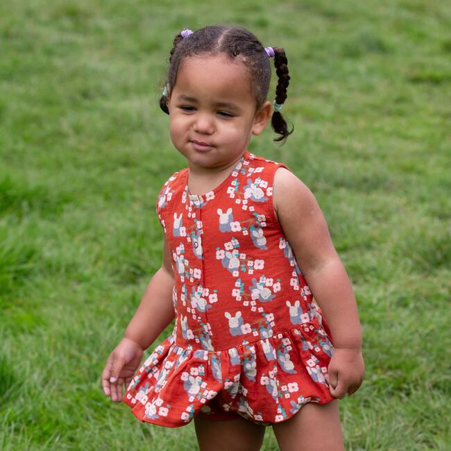 Little Rabbits Ruffle Romper, Red - Rompers - 2
