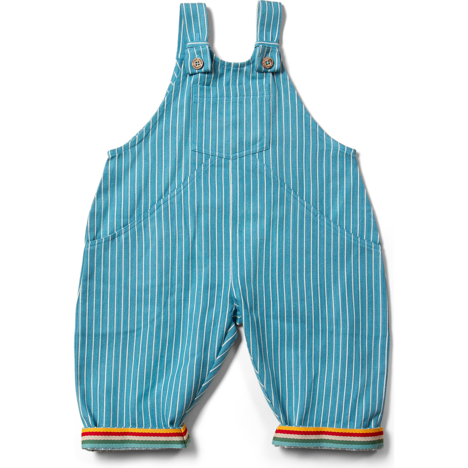 Horizon Blue Striped Roll Up Dungarees, Blue - Pants - 1