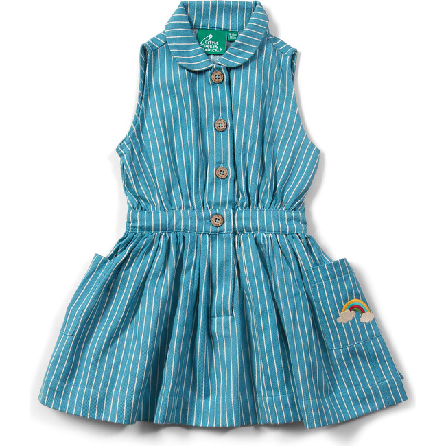 Horizon Blue Striped Pinafore Button Dress, Blue