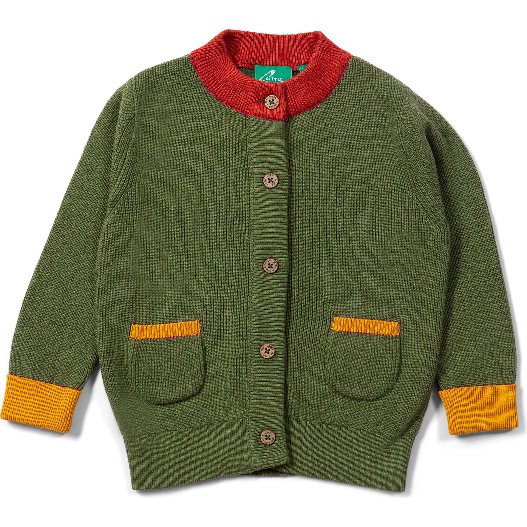 From One To Another Elm Green Colour Block Knitted Cardigan, Green - Cardigans - 1