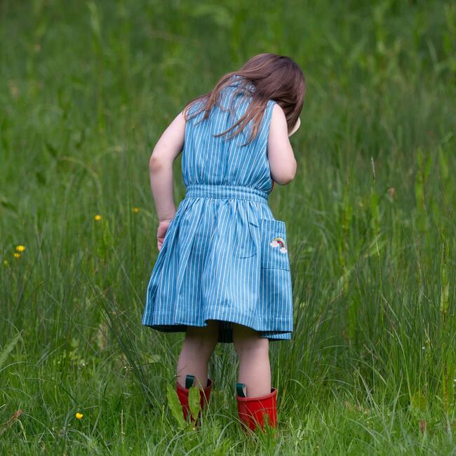 Horizon Blue Striped Pinafore Button Dress, Blue - Dresses - 2