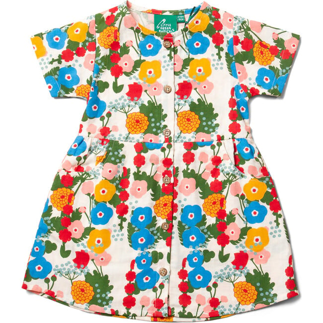 Flora And Fauna Button Through Short Sleeve Dress, Multi - Dresses - 1