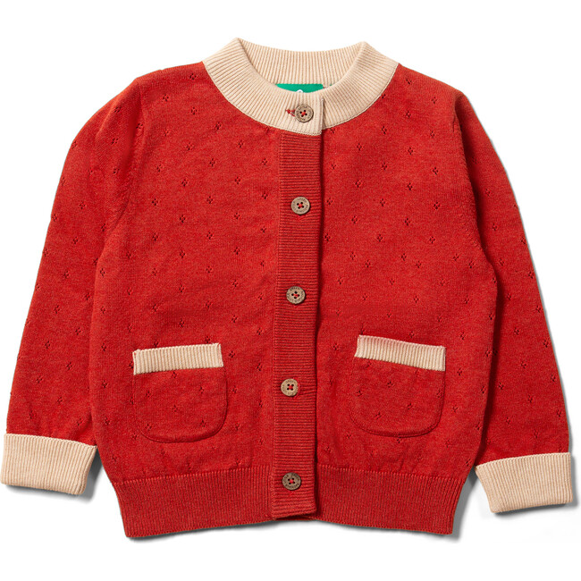 From One To Another Burnt Ochre Pointelle Knitted Cardigan, Red